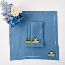 Mrs. Alice Napkins|Mushroom Blue Linen Napkins (Set Of 4)