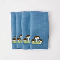 Mrs. Alice Napkins|Mushroom Blue Linen Napkins (Set Of 4)
