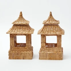 Mrs. Alice Pagodas & Lanterns|Natural Rattan Decoration Set