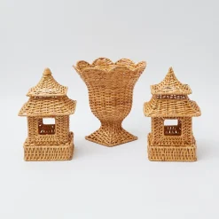 Mrs. Alice Candle Holders|Natural Rattan Pagoda & Urn Vase Set