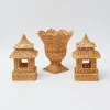 Mrs. Alice Urns & Pedestals|Natural Rattan Pagoda & Urn Vase Set