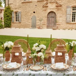 Mrs. Alice Candle Holders|Natural Rattan Pagoda Decoration Set