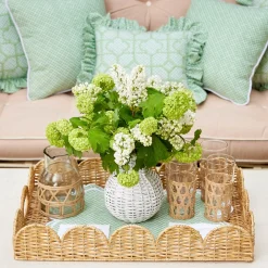 Mrs. Alice Rattan Tableware|Natural Scalloped Rattan Tray