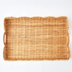 Mrs. Alice Rattan Tableware|Natural Scalloped Rattan Tray