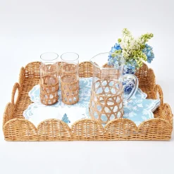 Mrs. Alice Rattan Tableware|Natural Scalloped Rattan Tray
