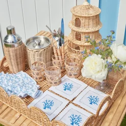 Mrs. Alice Rattan Tableware|Natural Scalloped Rattan Tray