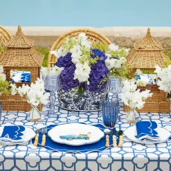 Mrs. Alice Vases|Navy Blue Floral Tole Scalloped Planter