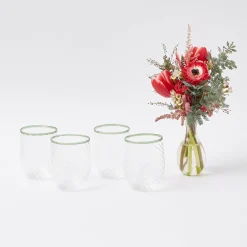 Mrs. Alice Glasses|Olive Rim Swirl Water Glass (Set Of 4)