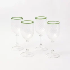 Mrs. Alice Glasses|Olive Rim Swirl Wine Glasses (Set Of 4)