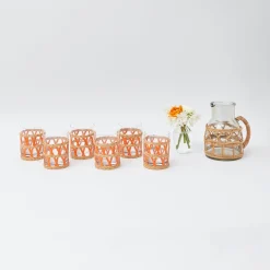 Mrs. Alice Glasses|Orange Raffia Water Glasses (Set Of 6)