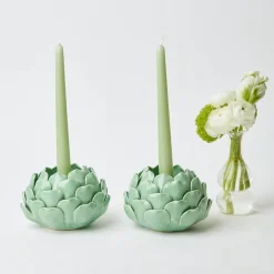 Mrs. Alice Candle Holders|Pale Green Artichoke Candle Holder (Pair)