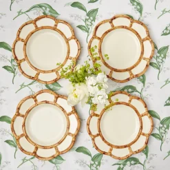 Mrs. Alice Bamboo Crockery|Petal Bamboo Ceramic Dinner Plate (Set Of 4)