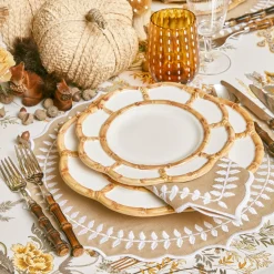 Mrs. Alice Dinner Plates|Petal Bamboo Ceramic Dinner & Starter Plates (Set Of 8)