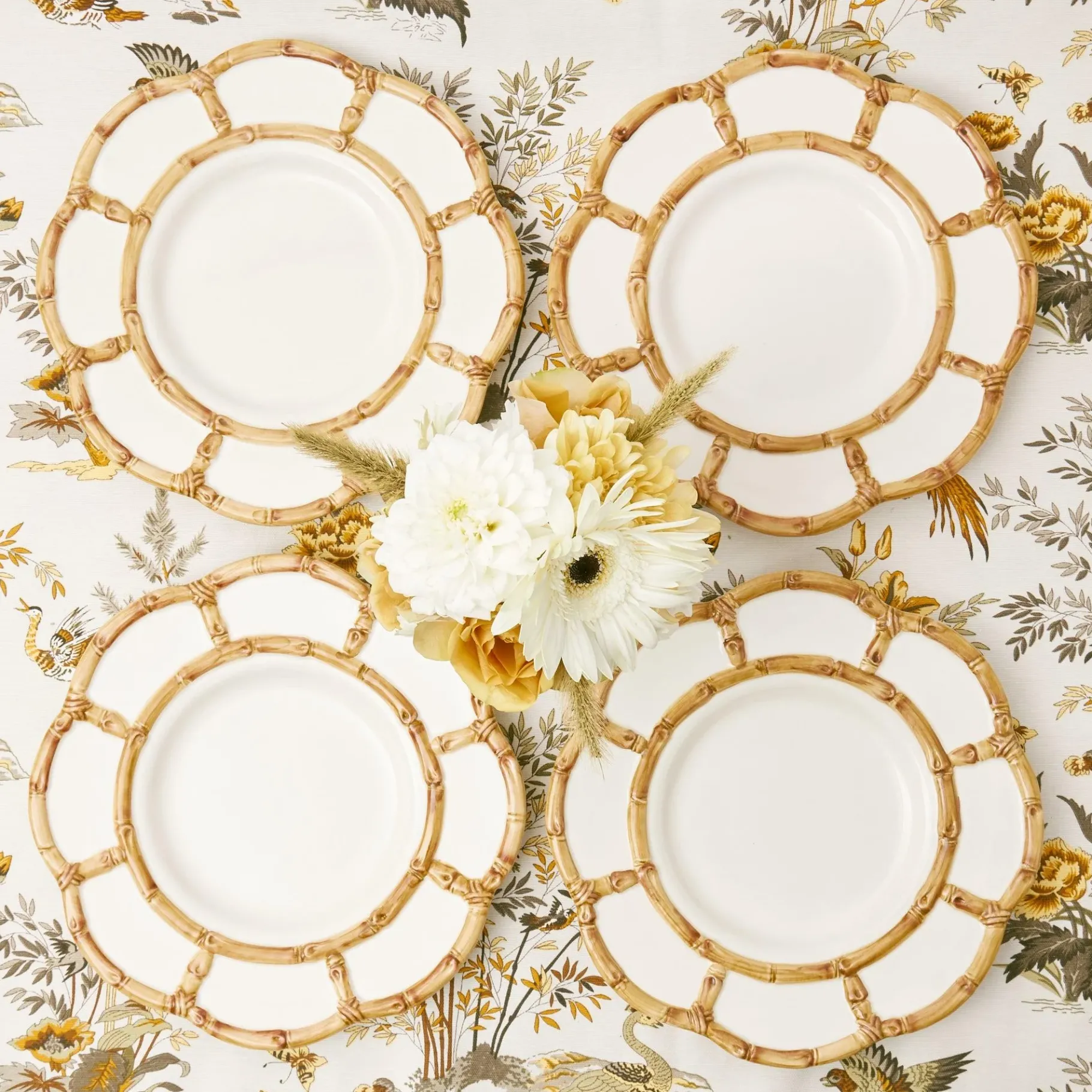 Mrs. Alice Crockery Sets|Petal Bamboo Ceramic Dinner Plate (Set Of 4)