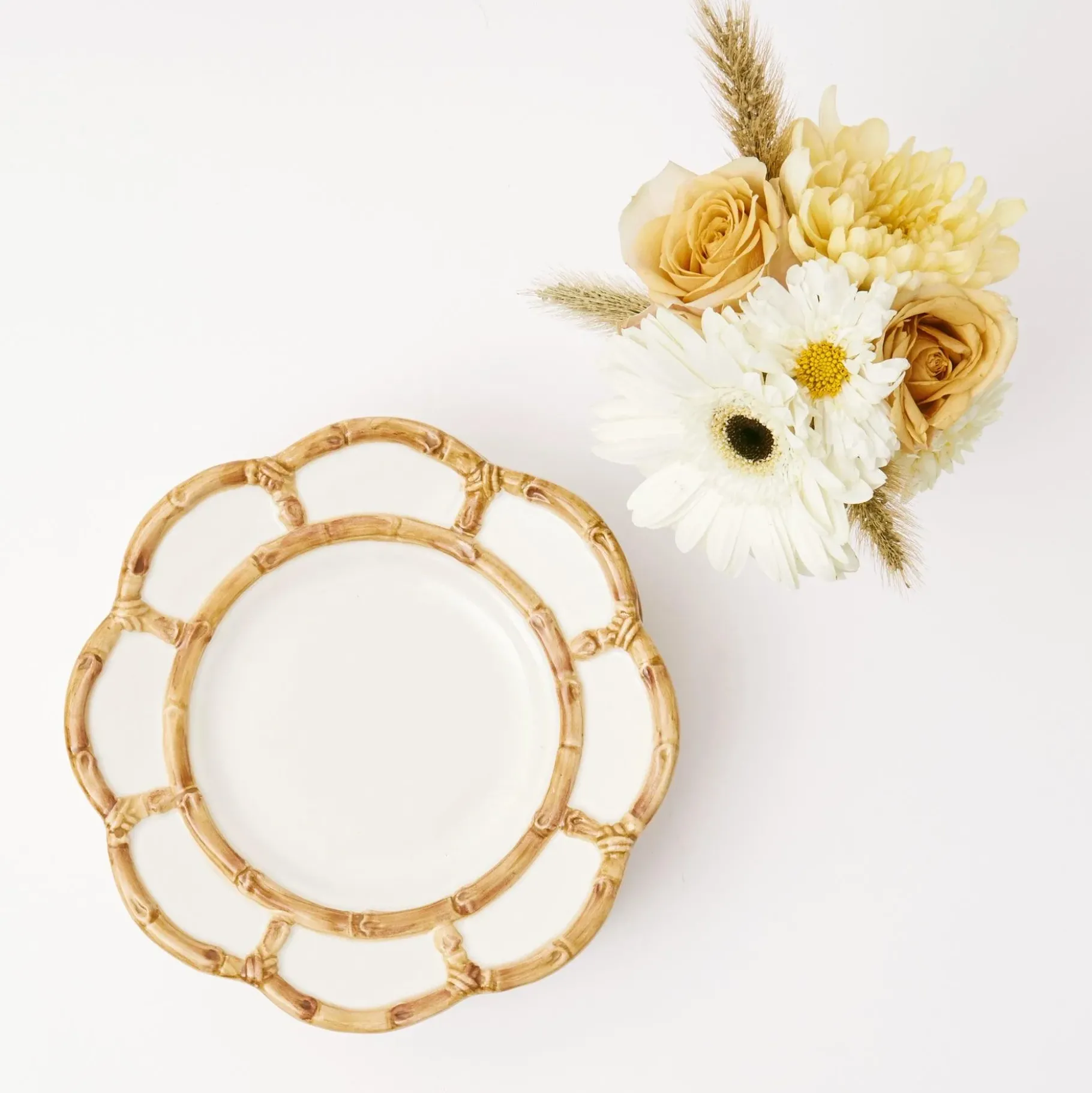 Mrs. Alice Crockery Sets|Petal Bamboo Ceramic Dinner Plate (Set Of 4)