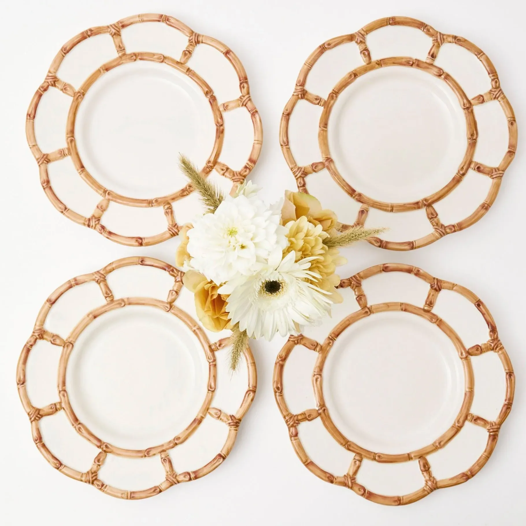 Mrs. Alice Crockery Sets|Petal Bamboo Ceramic Dinner & Starter Plates (Set Of 8)