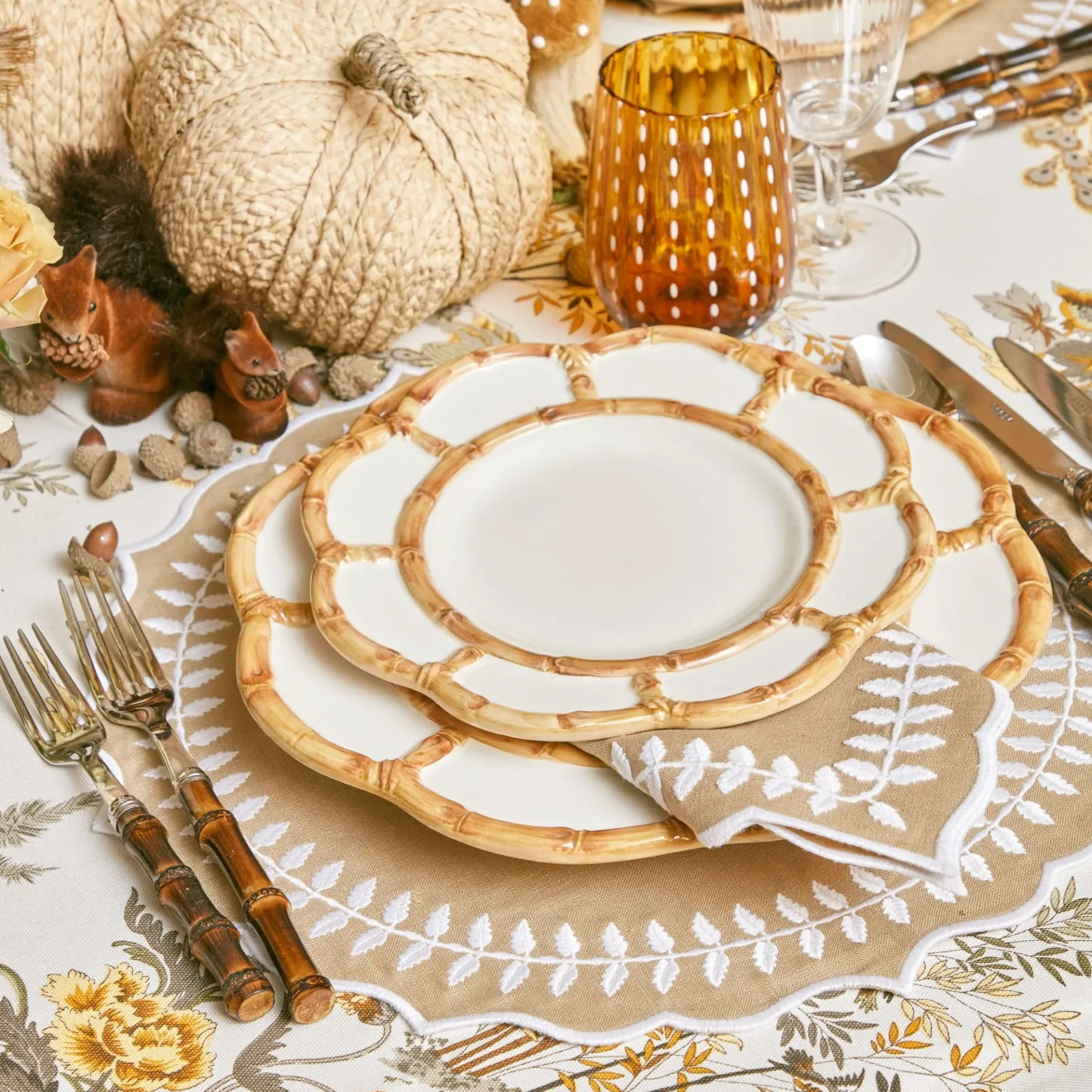 Mrs. Alice Crockery Sets|Petal Bamboo Ceramic Dinner & Starter Plates (Set Of 8)