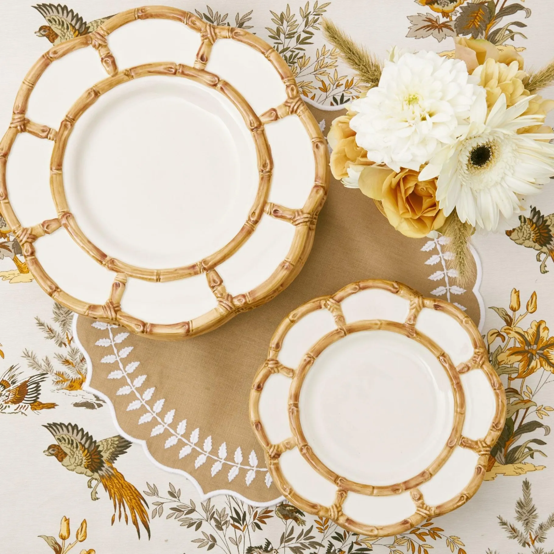 Mrs. Alice Crockery Sets|Petal Bamboo Ceramic Dinner & Starter Plates (Set Of 8)