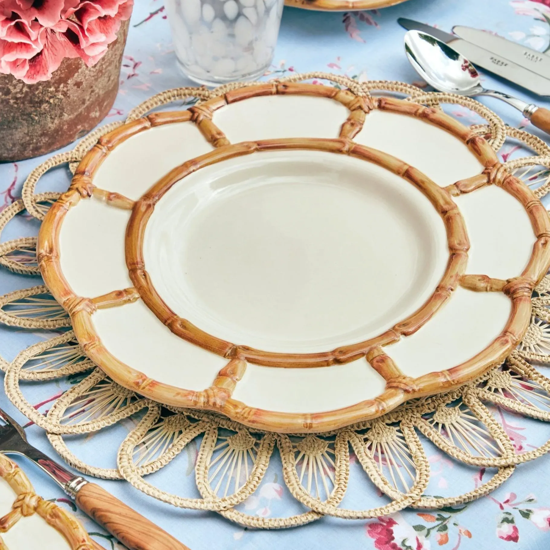 Mrs. Alice Crockery Sets|Petal Bamboo Ceramic Dinner & Starter Plates (Set Of 8)