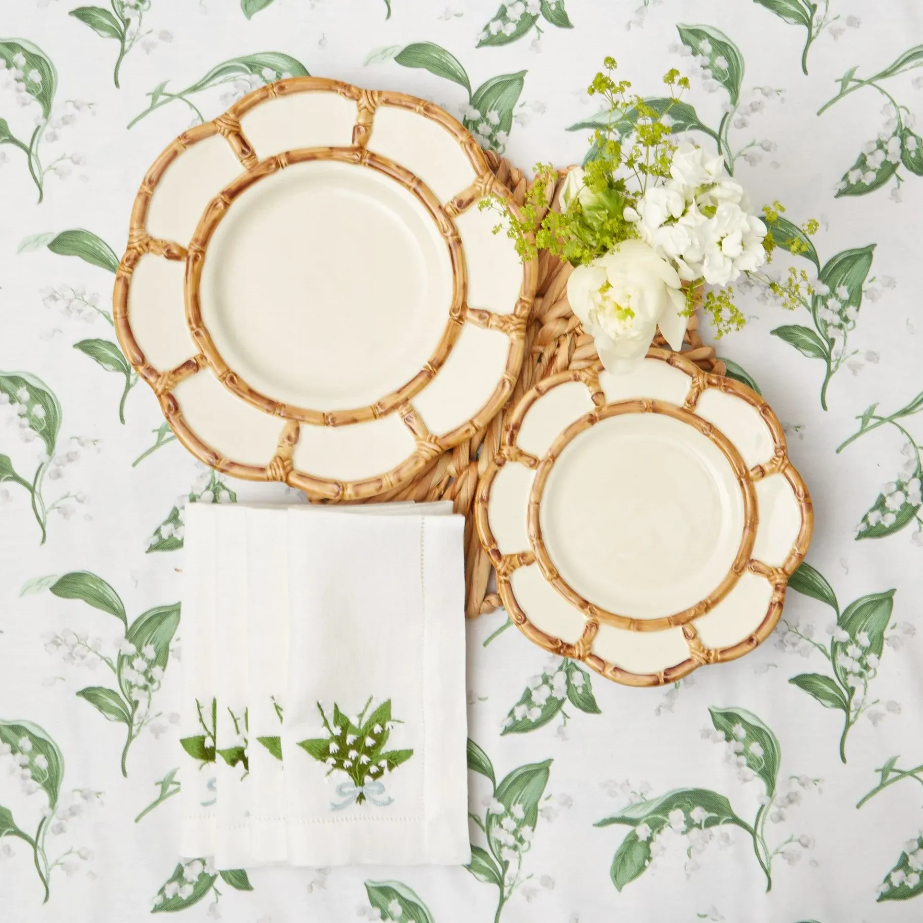 Mrs. Alice Crockery Sets|Petal Bamboo Ceramic Dinner & Starter Plates (Set Of 8)