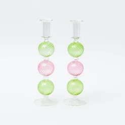Mrs. Alice Candle Holders|Pink & Green Camille Candle Holder (Pair)