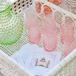 Mrs. Alice Napkins|Pink & Green Pagoda Cocktail Napkins (Set Of 4)