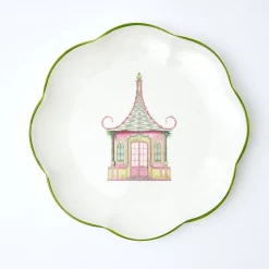 Mrs. Alice Crockery Sets|Pink & Green Pagoda Dinner Plate (Set Of 4)