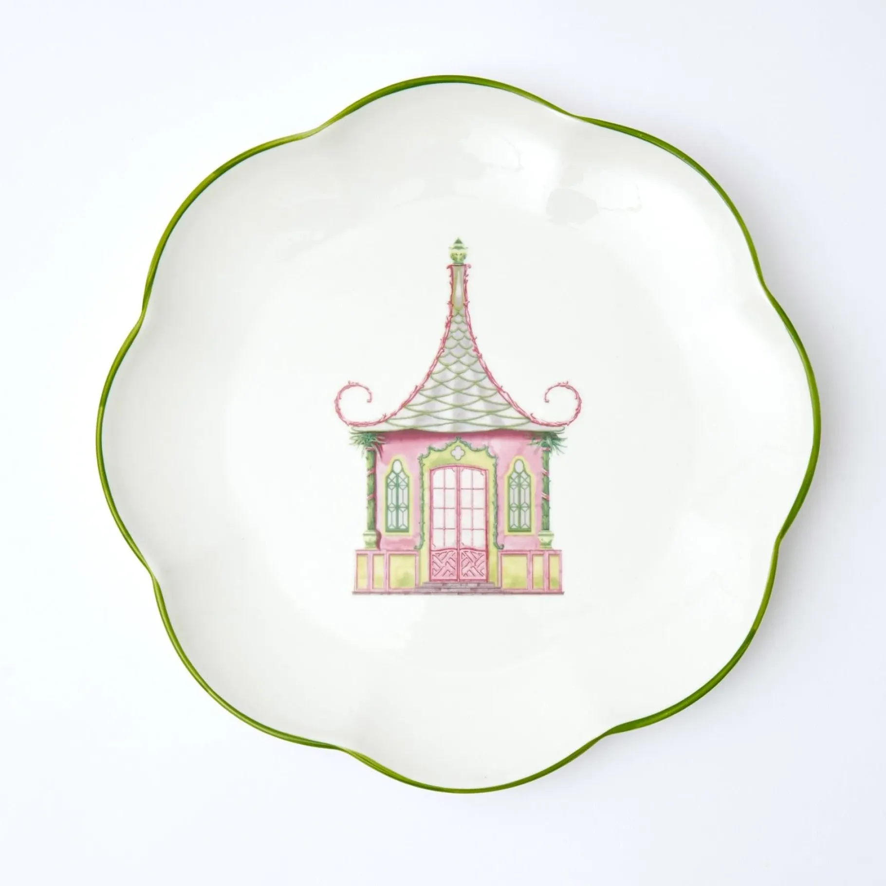 Mrs. Alice Crockery Sets|Pink & Green Pagoda Dinner Plate (Set Of 4)