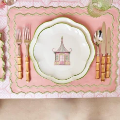 Mrs. Alice Crockery Sets|Pink & Green Pagoda Dinner Plate (Set Of 4)