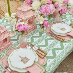 Mrs. Alice Starter Plates|Pink & Green Pagoda Dinner & Starter Plates (Set Of 8)