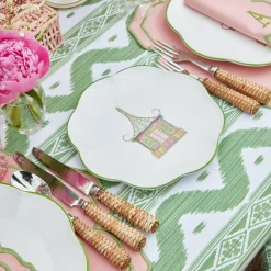 Mrs. Alice Starter Plates|Pink & Green Pagoda Dinner & Starter Plates (Set Of 8)