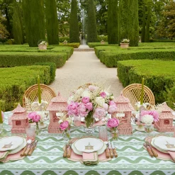 Mrs. Alice Starter Plates|Pink & Green Pagoda Dinner & Starter Plates (Set Of 8)