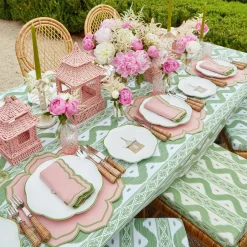 Mrs. Alice Dinner Plates|Pink & Green Pagoda Dinner & Starter Plates (Set Of 8)