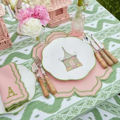 Mrs. Alice Dinner Plates|Pink & Green Pagoda Dinner & Starter Plates (Set Of 8)