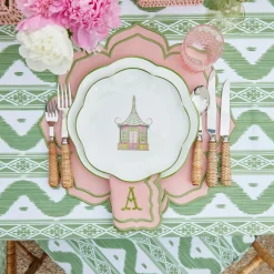 Mrs. Alice Dinner Plates|Pink & Green Pagoda Dinner & Starter Plates (Set Of 8)