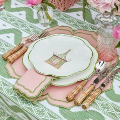 Mrs. Alice Dinner Plates|Pink & Green Pagoda Dinner & Starter Plates (Set Of 8)