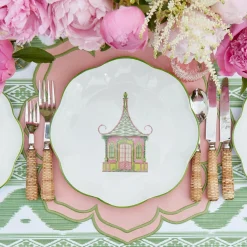 Mrs. Alice Dinner Plates|Pink & Green Pagoda Dinner Plate