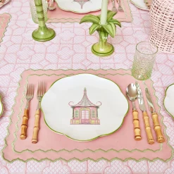 Mrs. Alice Dinner Plates|Pink & Green Pagoda Dinner Plate