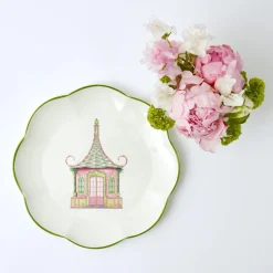 Mrs. Alice Dinner Plates|Pink & Green Pagoda Dinner Plate