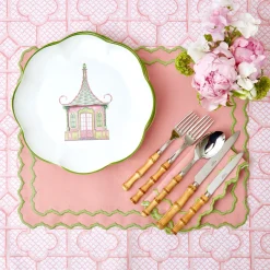Mrs. Alice Dinner Plates|Pink & Green Pagoda Dinner Plate