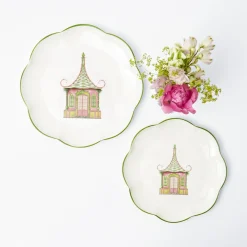 Mrs. Alice Dinner Plates|Pink & Green Pagoda Dinner Plate