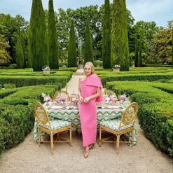 Mrs. Alice Crockery Sets|Pink & Green Pagoda Dinner & Starter Plates (Set Of 8)