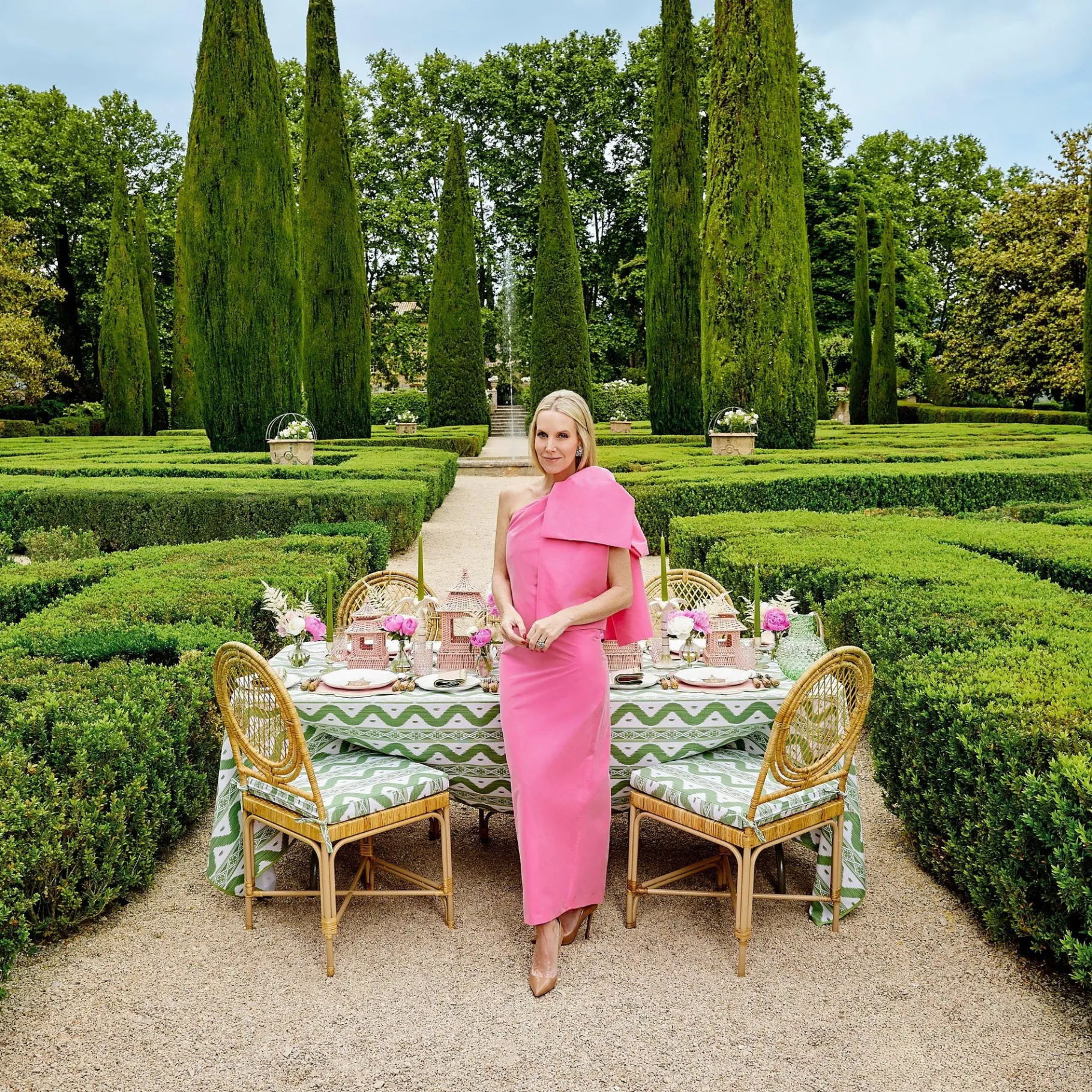 Mrs. Alice Crockery Sets|Pink & Green Pagoda Dinner & Starter Plates (Set Of 8)