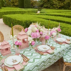 Mrs. Alice Crockery Sets|Pink & Green Pagoda Dinner & Starter Plates (Set Of 8)