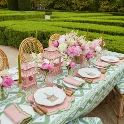 Mrs. Alice Crockery Sets|Pink & Green Pagoda Dinner & Starter Plates (Set Of 8)