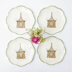 Mrs. Alice Dinner Plates|Pink & Green Pagoda Dinner Plate (Set Of 4)