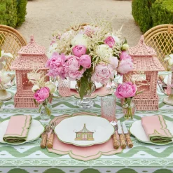 Mrs. Alice Dinner Plates|Pink & Green Pagoda Dinner Plate (Set Of 4)