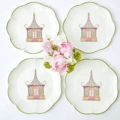 Mrs. Alice Dinner Plates|Pink & Green Pagoda Dinner Plate (Set Of 4)