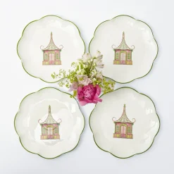 Mrs. Alice Starter Plates|Pink & Green Pagoda Starter Plate (Set Of 4)