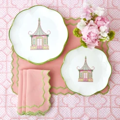 Mrs. Alice Starter Plates|Pink & Green Pagoda Starter Plate (Set Of 4)